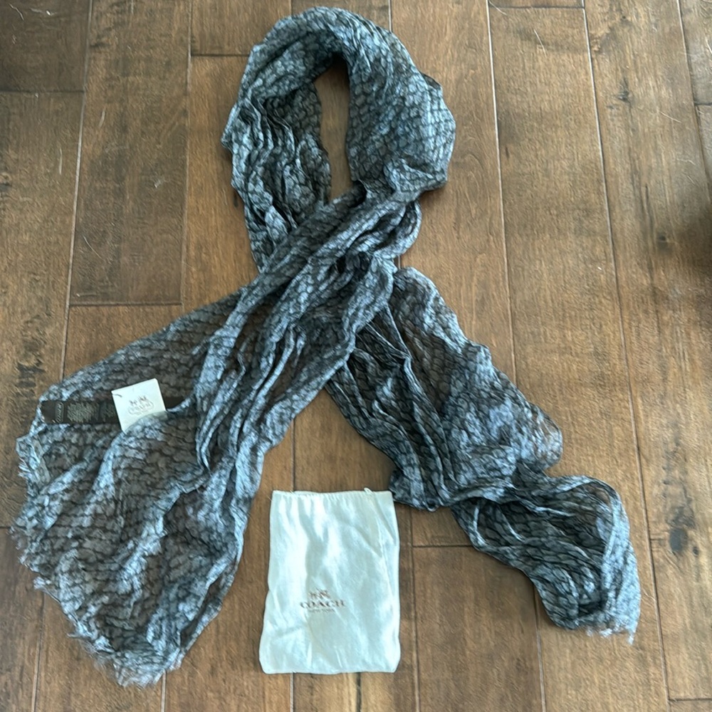 NWT Coach sheer grey snake print scarf wrap $118